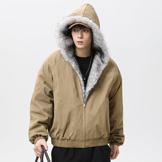 Chaqueta Acolchada de Algodón con Cuello de Forro Polar Retro para Hombre - Image 4