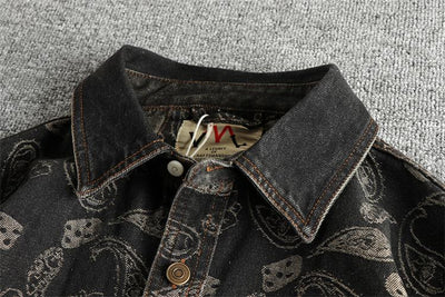 Camisa Denim Retro Lujo Suave con Patrón Paisley - Manga Larga Estilo Americano - Image 9
