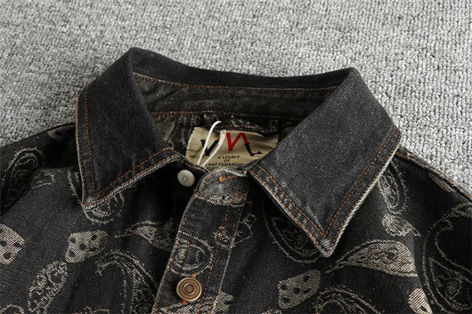 Camisa Denim Retro Lujo Suave con Patrón Paisley - Manga Larga Estilo Americano - Image 9