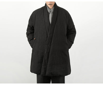 Chaqueta Acolchada Estilo Chino de Algodón y Lino para Hombre - Image 17