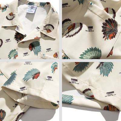 Camisa Retro Estampado Completo Manga Corta Hombre Casual Suelta - Image 3