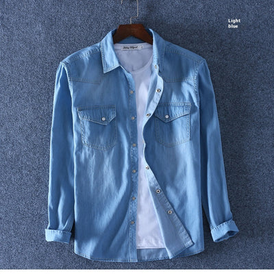 Camisa de Algodón Denim para Hombre de Manga Larga - Image 16