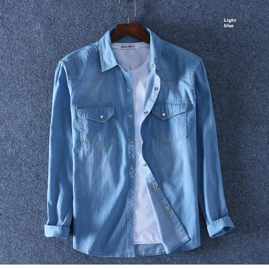 Camisa de Algodón Denim para Hombre de Manga Larga - Image 16