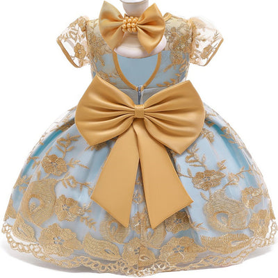 Vestido Princesa Bebé Dorado con Encaje para Niñas 1-3 Años - Image 4