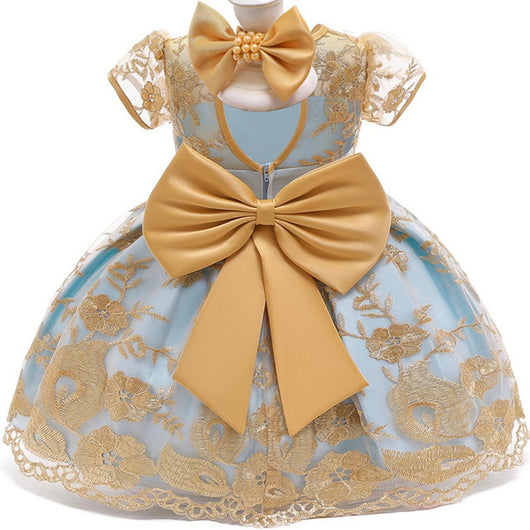 Vestido Princesa Bebé Dorado con Encaje para Niñas 1-3 Años - Image 4