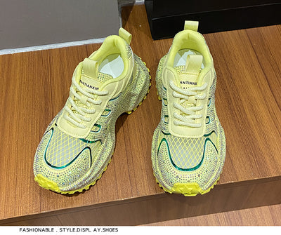 Zapatillas Deportivas Plataforma Gruesa para Mujer con Brillo y Cristales - Amarillo Claro - Image 63