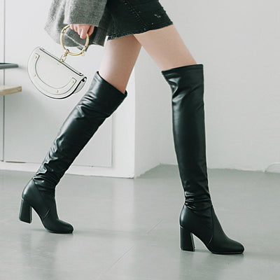 Botas Altas Stretch Tacón Grueso Talla Grande - Elegancia y Comodidad - Image 5