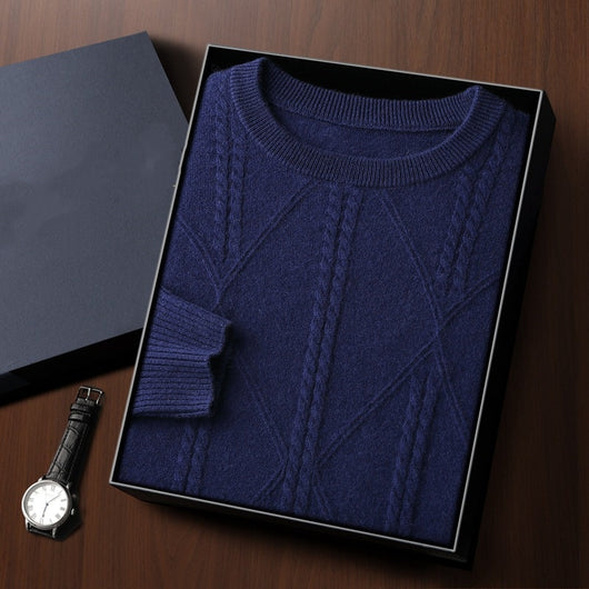 Suéter de Cashmira Trenzado con Cuello Redondo para Hombre - Colección Otoño Invierno - Image 10