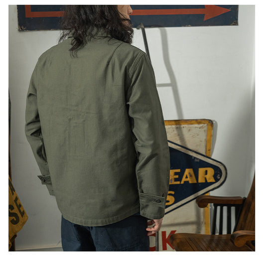 Camisa de Trabajo Algodón Satinado Verde Oliva para Hombre - Image 5