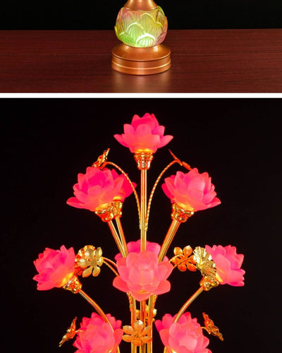 Linterna LED de Loto en Vidrio Coloreado para Altar Budista - Image 25