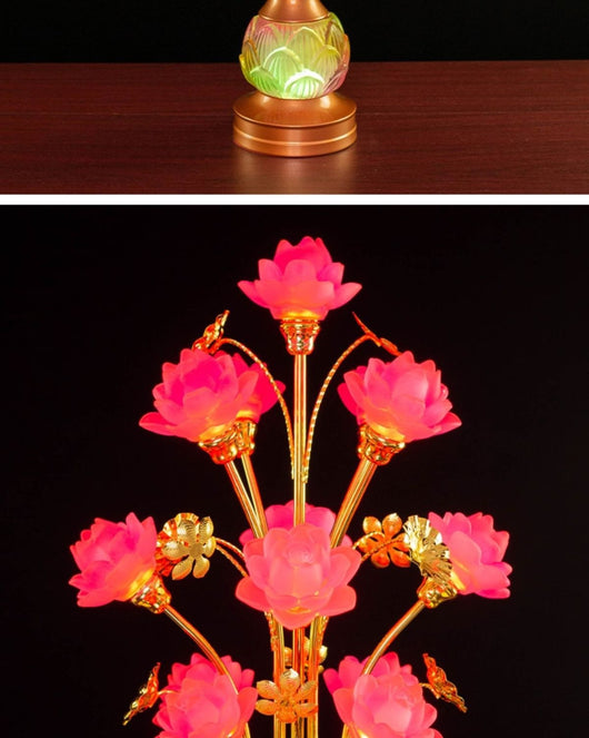 Linterna LED de Loto en Vidrio Coloreado para Altar Budista - Image 25