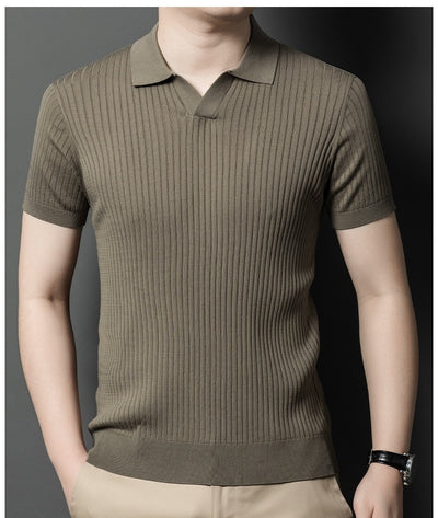 Camiseta de Seda Mulberry para Hombre - Cuello Solapa Manga Corta Lujo Casual - Image 22