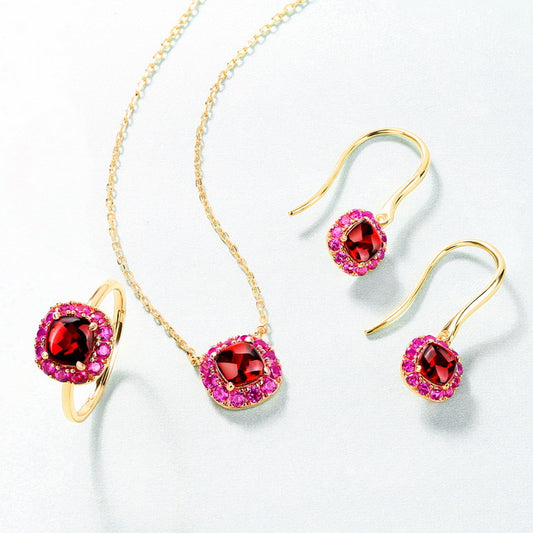 Aretes de Plata con Incrustación de Oro 9K y Granate Rojo - Image 2