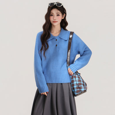 Suéter Tejido Azul con Solapa para Mujer - Image 3
