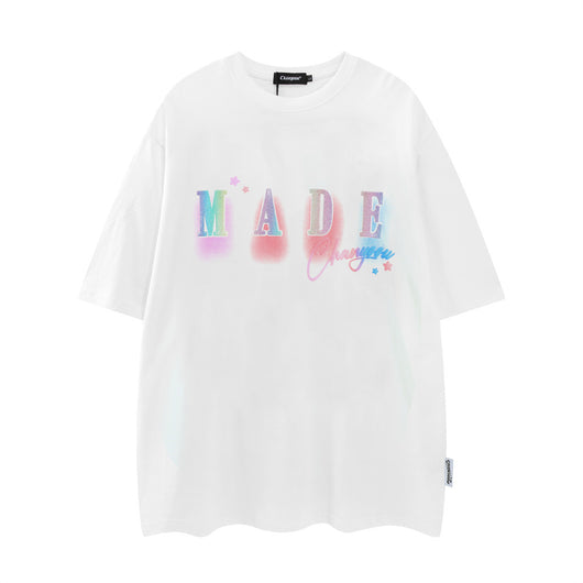 Camiseta Hombre Manga Corta Suelta Transpirable Estampado Letras Verano - Image 14