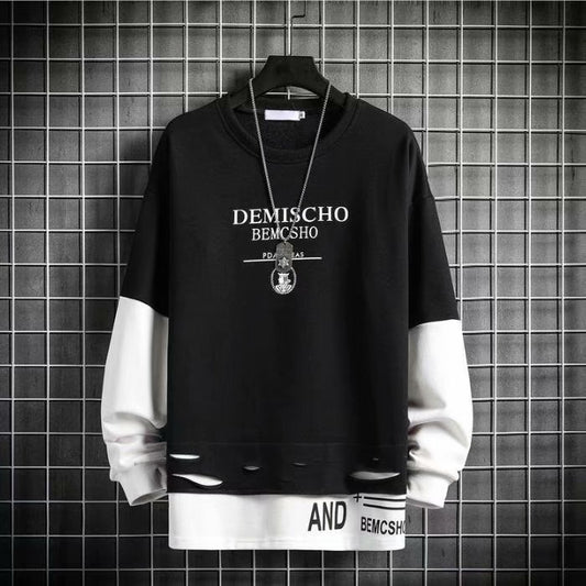 Camiseta Manga Larga Cuello Redondo Estilo Coreano Oversize Falsa Dos Piezas - Image 2