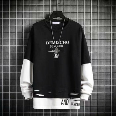 Camiseta Manga Larga Cuello Redondo Estilo Coreano Oversize Falsa Dos Piezas - Image 2