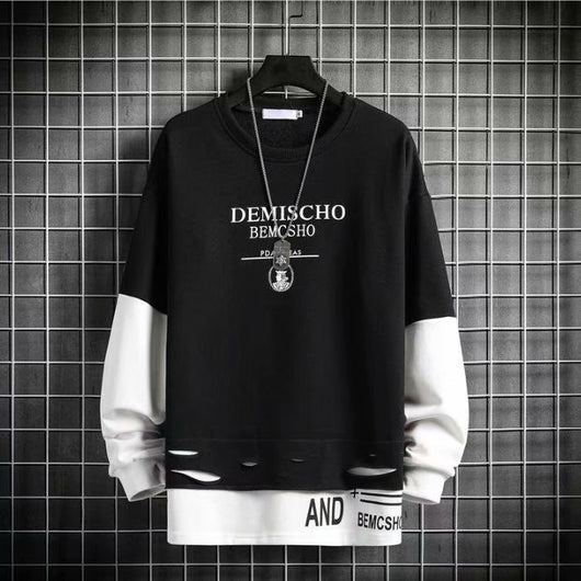 Camiseta Manga Larga Cuello Redondo Estilo Coreano Oversize Falsa Dos Piezas - Image 2