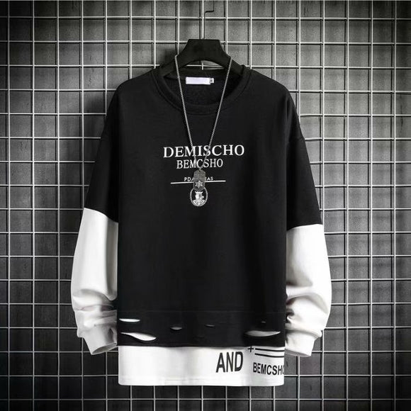 Camiseta Manga Larga Cuello Redondo Estilo Coreano Oversize Falsa Dos Piezas