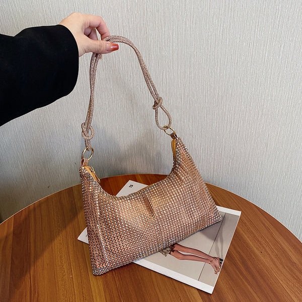 Bolso de Hombro Brillante con Strass y Detalle Anudado