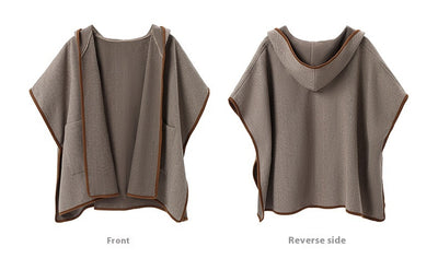 Poncho Capa de Lana Reversible con Patrón Espiga y Capucha - Image 20