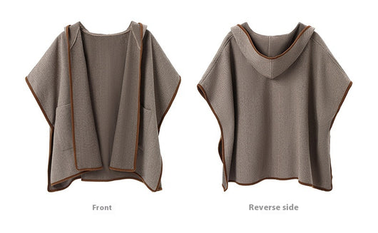 Poncho Capa de Lana Reversible con Patrón Espiga y Capucha - Image 20