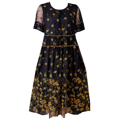 Vestido Elegante Dama Ancho con Bordado en Tul y Flores - Image 7