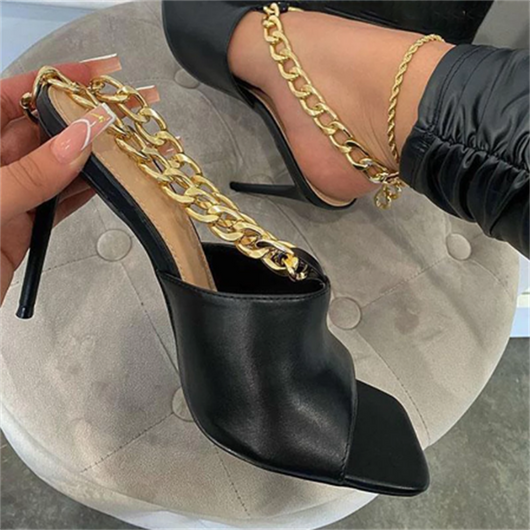 Tacones Altos Metalizados con Punta Cuadrada y Cadena Decorativa - Image 10