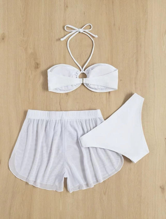 Traje de Baño Blanco Dividido en Tres Piezas - Image 7