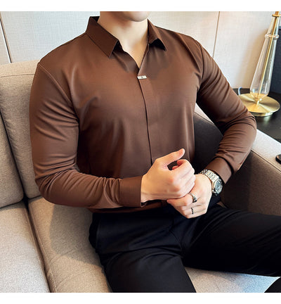 Camisa Manga Larga Cuello V sin Planchado - Image 23