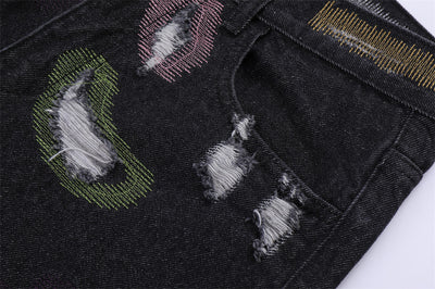 Jeans Rotos con Bordados y Contraste de Colores Estilo Americano - Image 15