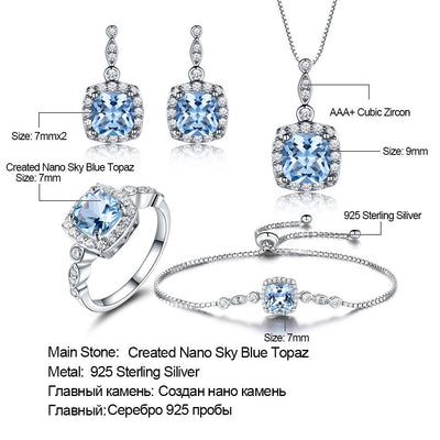 Conjunto de Collar de Plata 925 con Topacio Azul Cielo - 4 Piezas - Image 9