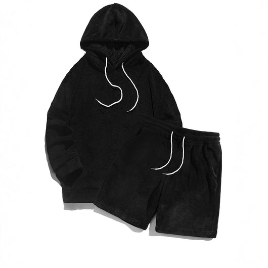 Conjunto de Sudadera con Capucha y Shorts en Fleece Coral para Hombre Talla Grande - Image 7