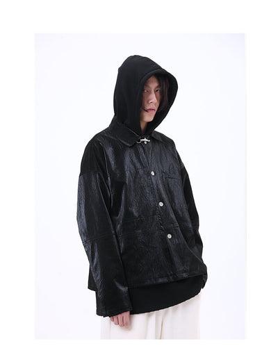 Chaqueta Cropped de Cuero PU Metalizado Oversized - Image 2