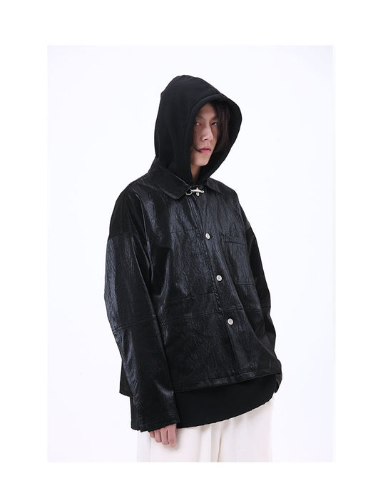 Chaqueta Cropped de Cuero PU Metalizado Oversized - Image 2