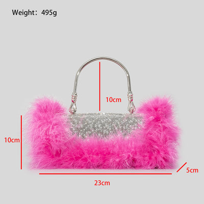 Bolso de Hombro Crossbody con Incrustaciones de Diamantes y Pelo de Avestruz - Image 22