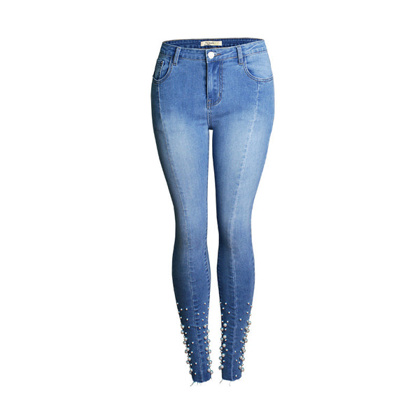 Jeans Slim Skinny Elásticos con Detalles de Cuentas