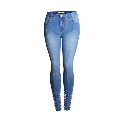 Jeans Slim Skinny Elásticos con Detalles de Cuentas