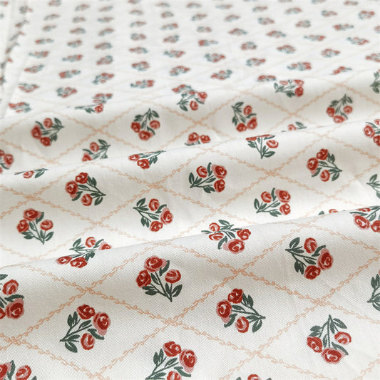 Tela de Algodón Twill Rojo Jujuba con Patrón de Celosía - Ancho para Puertas