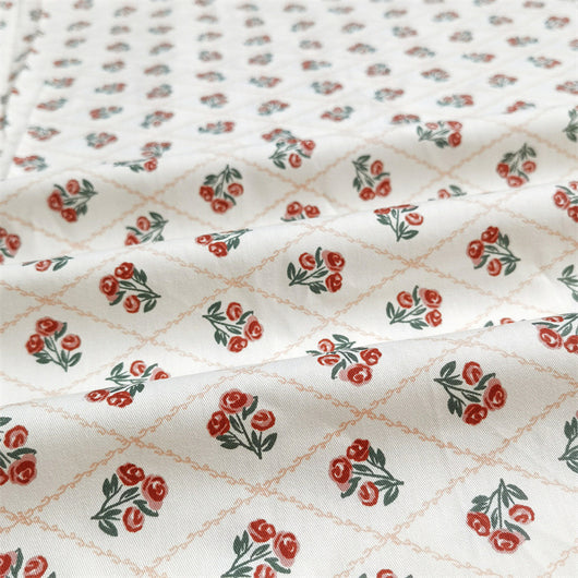 Tela de Algodón Twill Rojo Jujuba con Patrón de Celosía - Ancho para Puertas