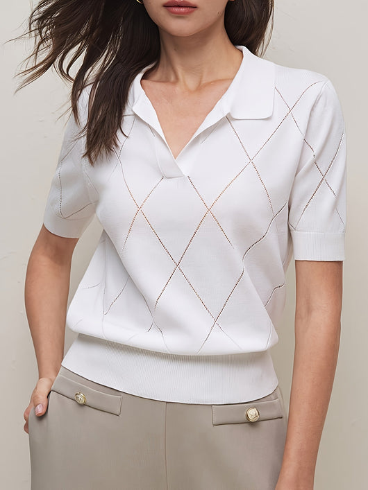 Suéter Cuello Alto Punto Diamante Manga Corta para Mujer - Image 21