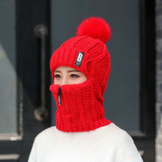 Conjunto de Gorro de Lana Tejido para Mujer con Bufanda Integrada - Protección Térmica Completa para Invierno - Image 9