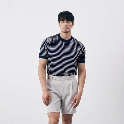 Camiseta Tejida de Cuello Redondo con Rayas para Hombre - Image 3
