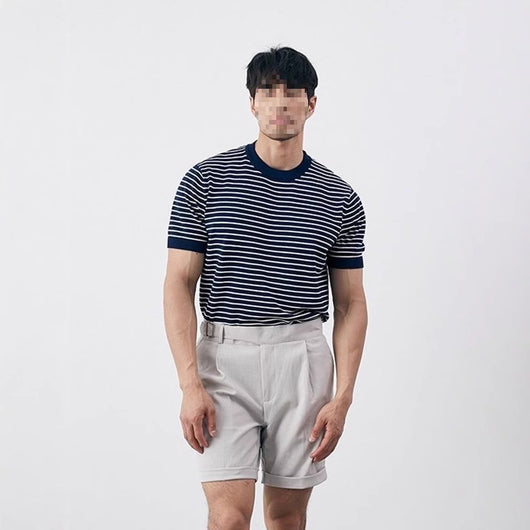 Camiseta Tejida de Cuello Redondo con Rayas para Hombre - Image 3