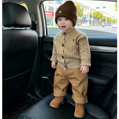 Suéter Tejido Grueso Estilo Coreano para Niño Otoño-Invierno en Khaki con Bordado - Image 11