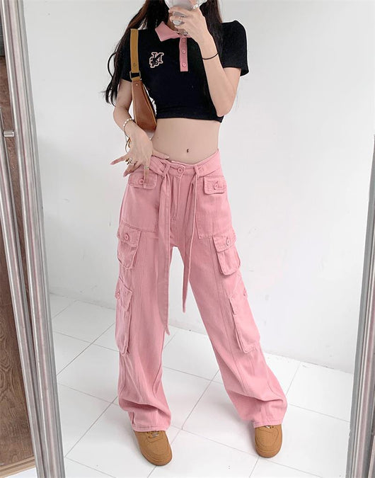 Pantalones Cargo Sueltos Vintage Americano con Múltiples Bolsillos y Detalles Desgastados - Image 25