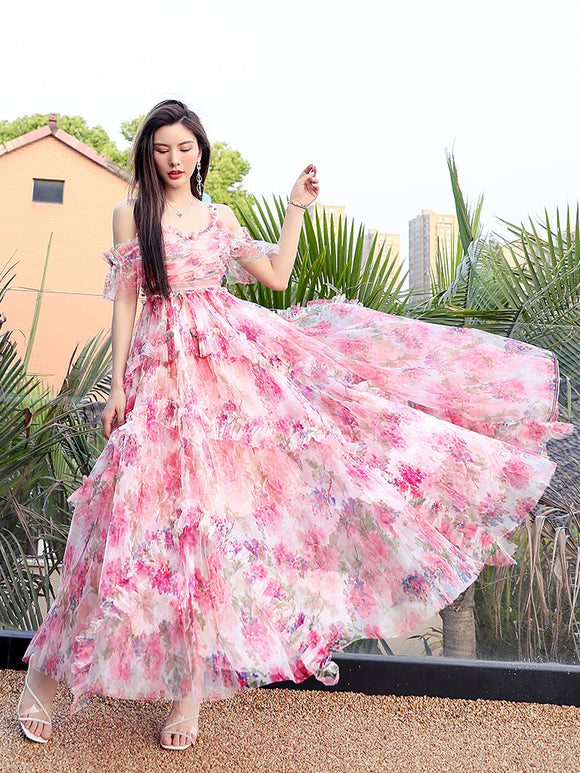 Vestido Largo de Playa con Tirantes para Mujer - Diseño Costero