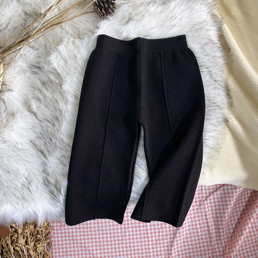 Pantalones Casuales de Punto Grueso para Niños - Corte Recto Pierna Ancha