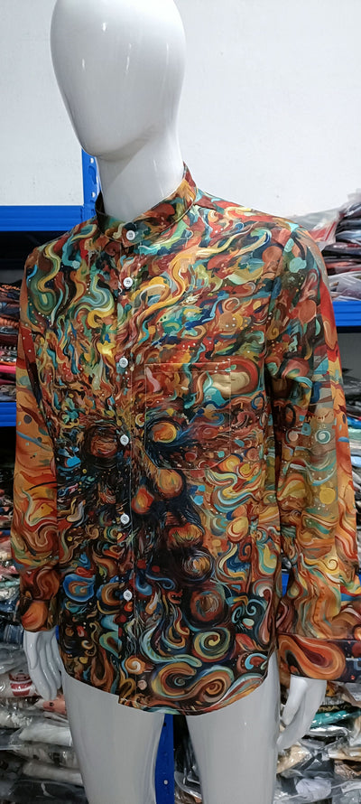Camisa de Cuadros con Cuello Mao Manga Larga para Hombre - Image 21