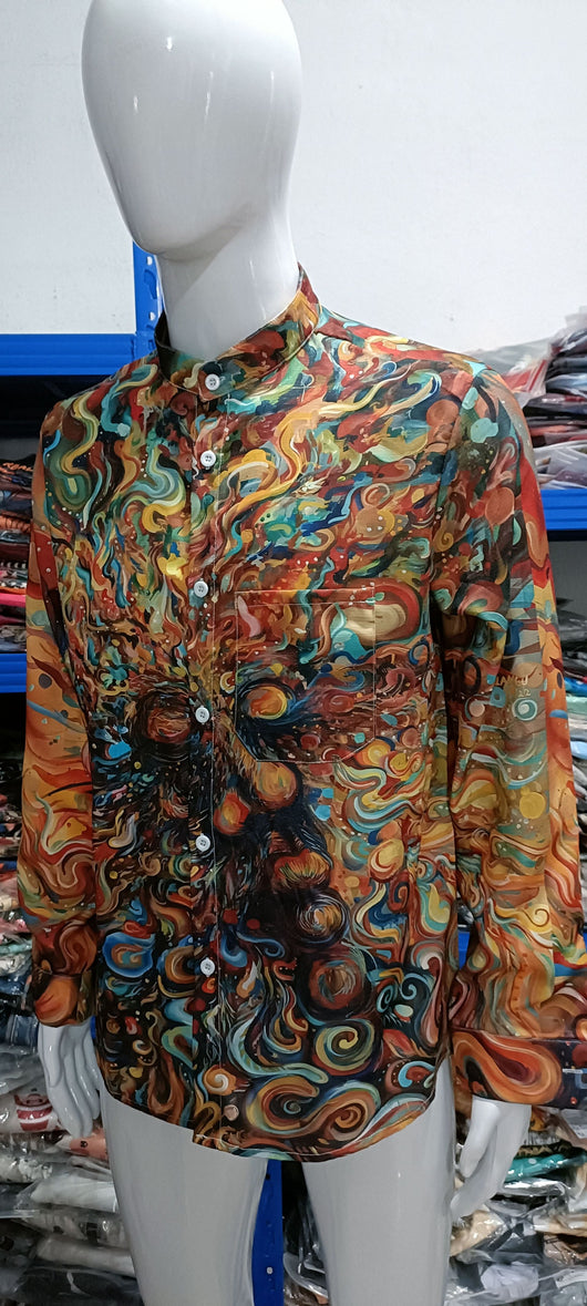Camisa de Cuadros con Cuello Mao Manga Larga para Hombre - Image 21